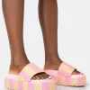 Public Desire Seashore Stripe Raffia Slider Flatform Sandals | Women Chunky Sandals