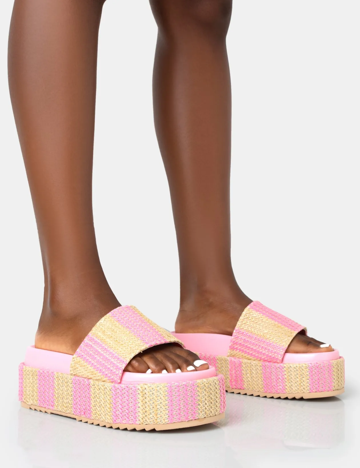 Public Desire Seashore Stripe Raffia Slider Flatform Sandals | Women Chunky Sandals