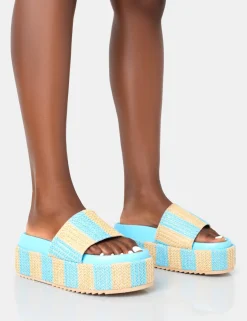 Public Desire Seashore Stripe Raffia Slider Flatform Sandals | Women Chunky Sandals
