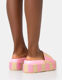 Public Desire Seashore Stripe Raffia Slider Flatform Sandals | Women Chunky Sandals