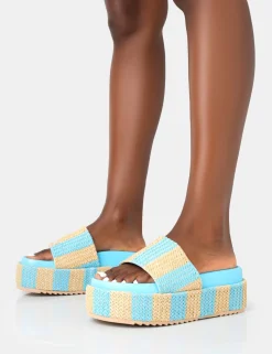 Public Desire Seashore Stripe Raffia Slider Flatform Sandals | Women Chunky Sandals