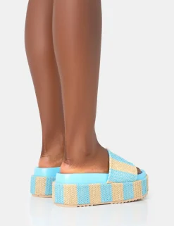 Public Desire Seashore Stripe Raffia Slider Flatform Sandals | Women Chunky Sandals