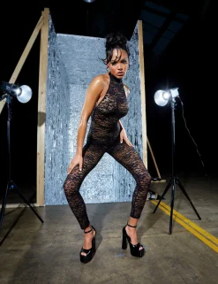 Public Desire Second Skin Lace High Neck Jumpsuit | Women Jumpsuits & Playsuits