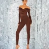 Public Desire Second Skin Off Shoulder Ruched Unitard Jumpsuit | Women Jumpsuits & Playsuits