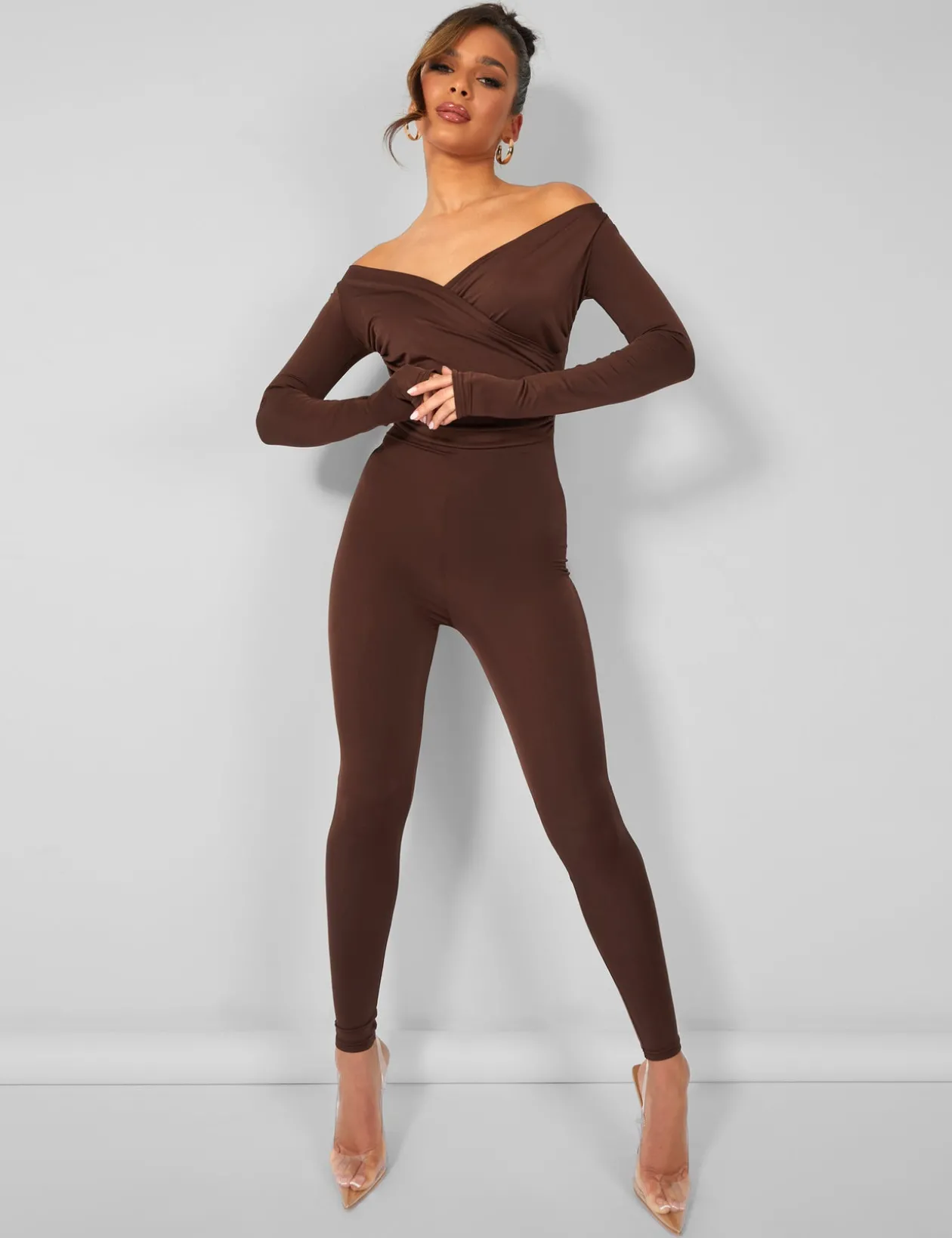 Public Desire Second Skin Off Shoulder Ruched Unitard Jumpsuit | Women Jumpsuits & Playsuits