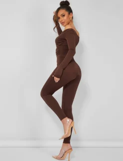 Public Desire Second Skin Off Shoulder Ruched Unitard Jumpsuit | Women Jumpsuits & Playsuits