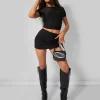 Public Desire Second Skin Short Sleeve Fitted T-Shirt Black | Women Tops