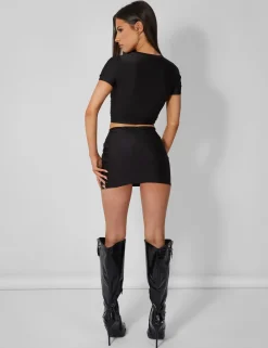 Public Desire Second Skin Short Sleeve Fitted T-Shirt Black | Women Tops