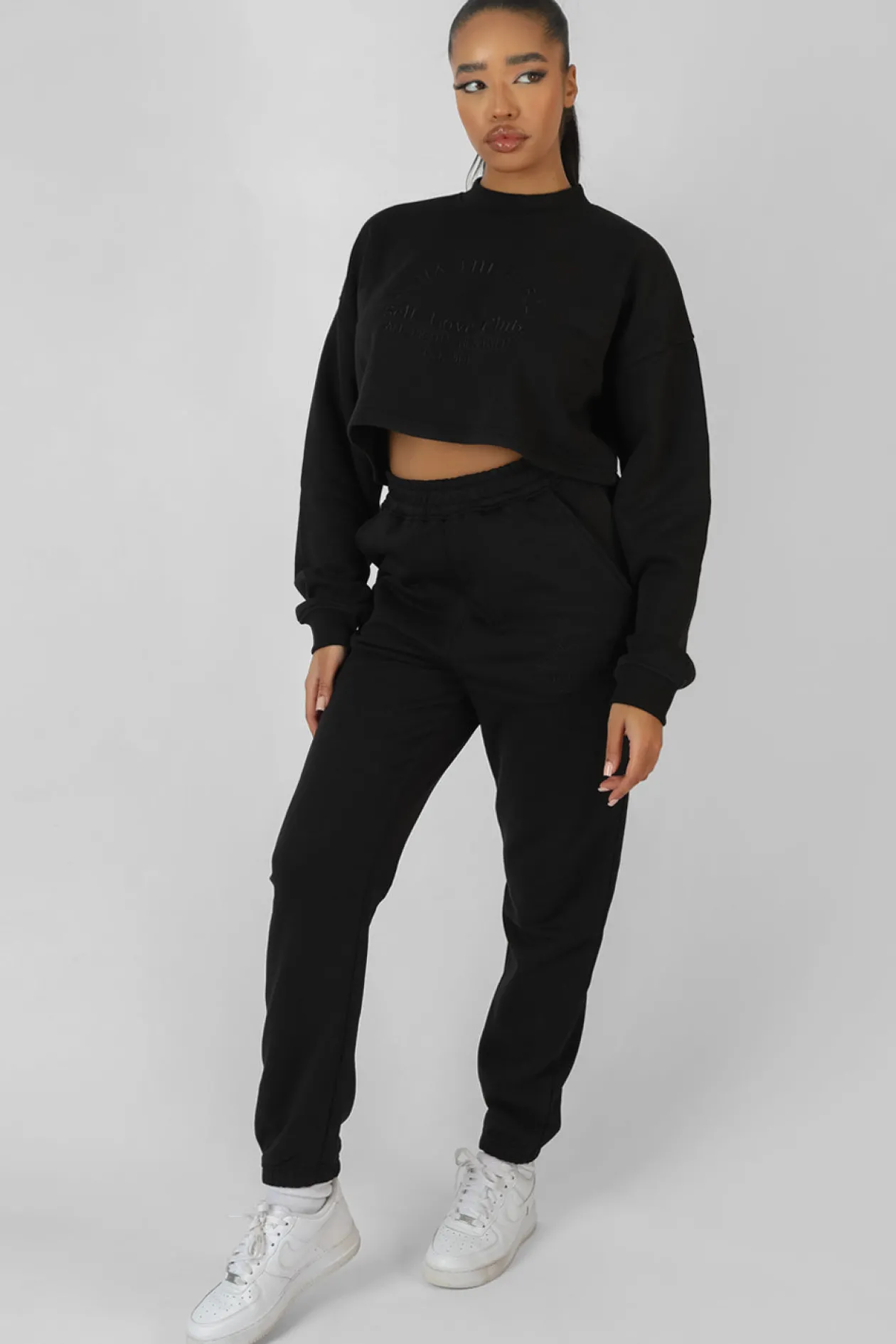 Public Desire Self Love Club Cropped Sweatshirt Black | Women Sweatshirt & Hoodies