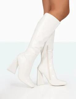 Public Desire Senna Croc Pu Knee High Block Heel Boots | Women Knee High Boots
