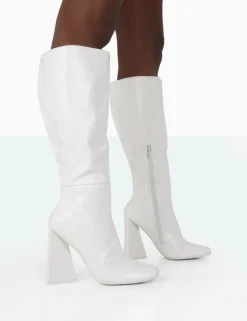 Public Desire Senna Wide Fit Pu Knee High Heeled Boots | Women Wide Fit Long Boots