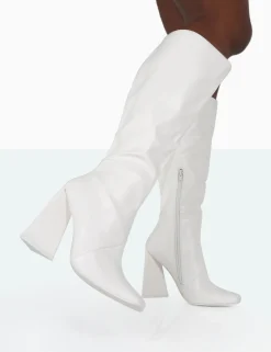 Public Desire Senna Wide Fit Pu Knee High Heeled Boots | Women Wide Fit Long Boots