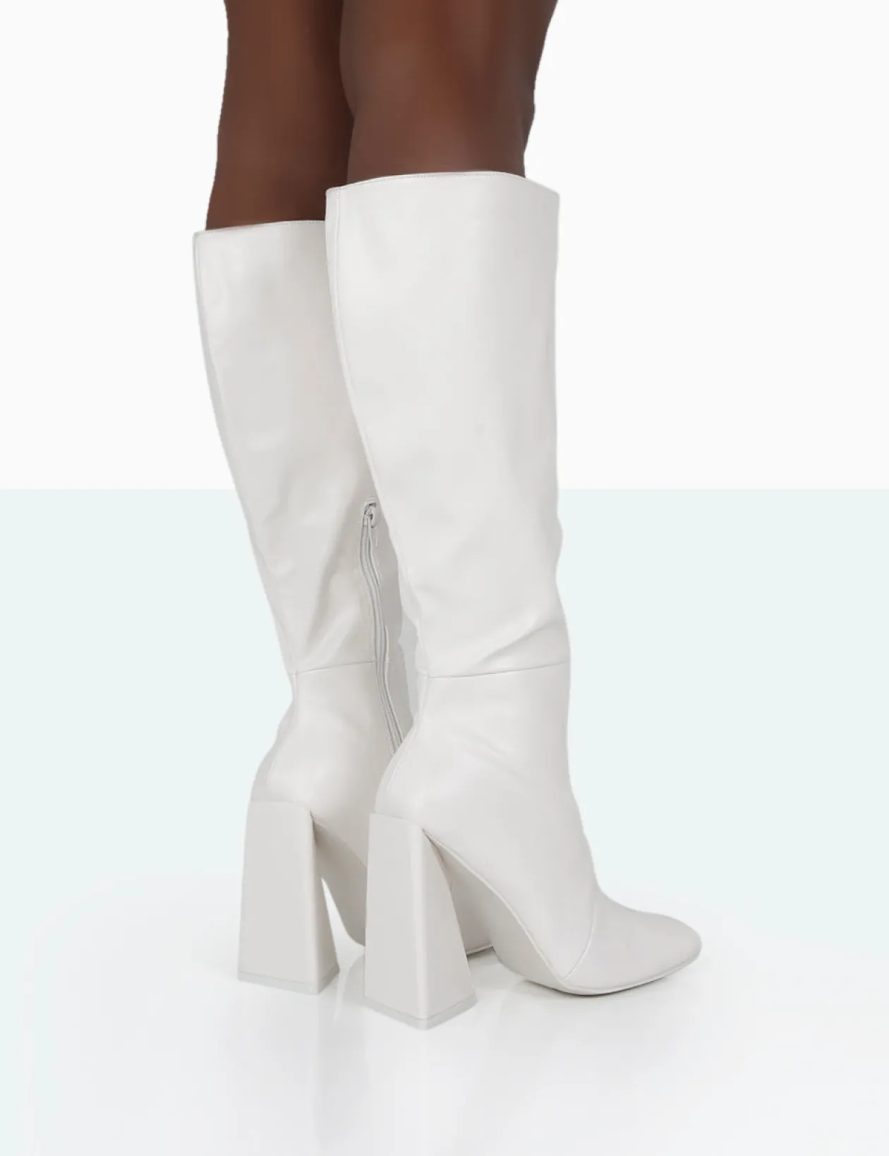 Public Desire Senna Wide Fit Pu Knee High Heeled Boots | Women Wide Fit Long Boots
