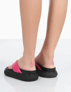 Public Desire Serena Pu Thong Strap Wedge Slider Sandals | Women Sandals