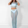 Public Desire Sheer Shimmer Knitted Maxi Skirt Blue | Women Skirts