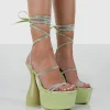 Public Desire Shine Satin Diamante Lace Up Cylinder Platform Heels | Women Platform Heels