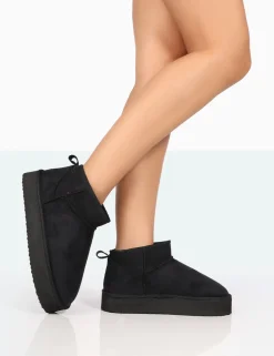 Public Desire Shorty Black Faux Suede Ultra Mini Chunky Ankle Boot | Women Ultra Mini Boots