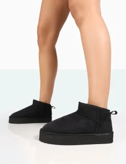 Public Desire Shorty Black Faux Suede Ultra Mini Chunky Ankle Boot | Women Ultra Mini Boots