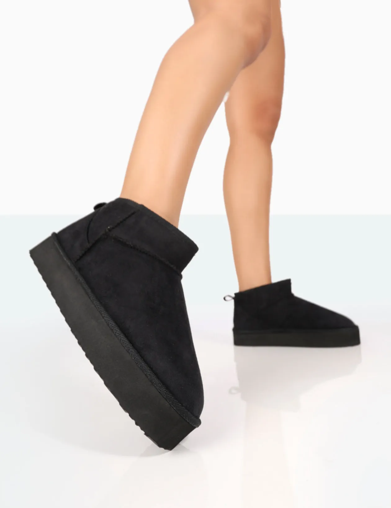 Public Desire Shorty Black Faux Suede Ultra Mini Chunky Ankle Boot | Women Ultra Mini Boots