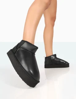 Public Desire Shorty Black Pu Ultra Mini Chunky Ankle Boots | Women Ultra Mini Boots