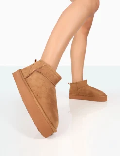 Public Desire Shorty Tan Faux Suede Ultra Mini Chunky Ankle Boots | Women Ultra Mini Boots