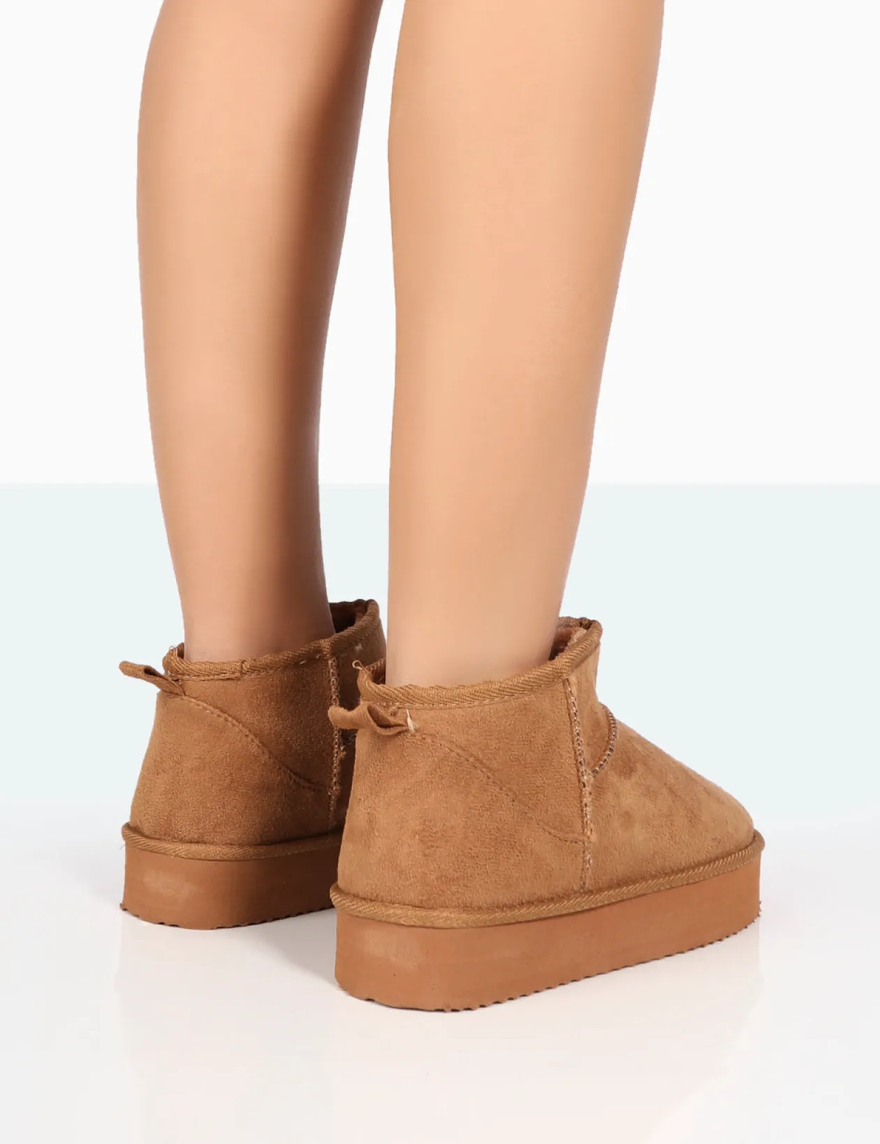 Public Desire Shorty Tan Faux Suede Ultra Mini Chunky Ankle Boots | Women Ultra Mini Boots