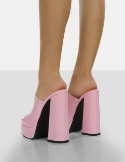Public Desire Sky High Bubblegum Patent Chunky Platform High Heeled Mules | Women Heeled Mules