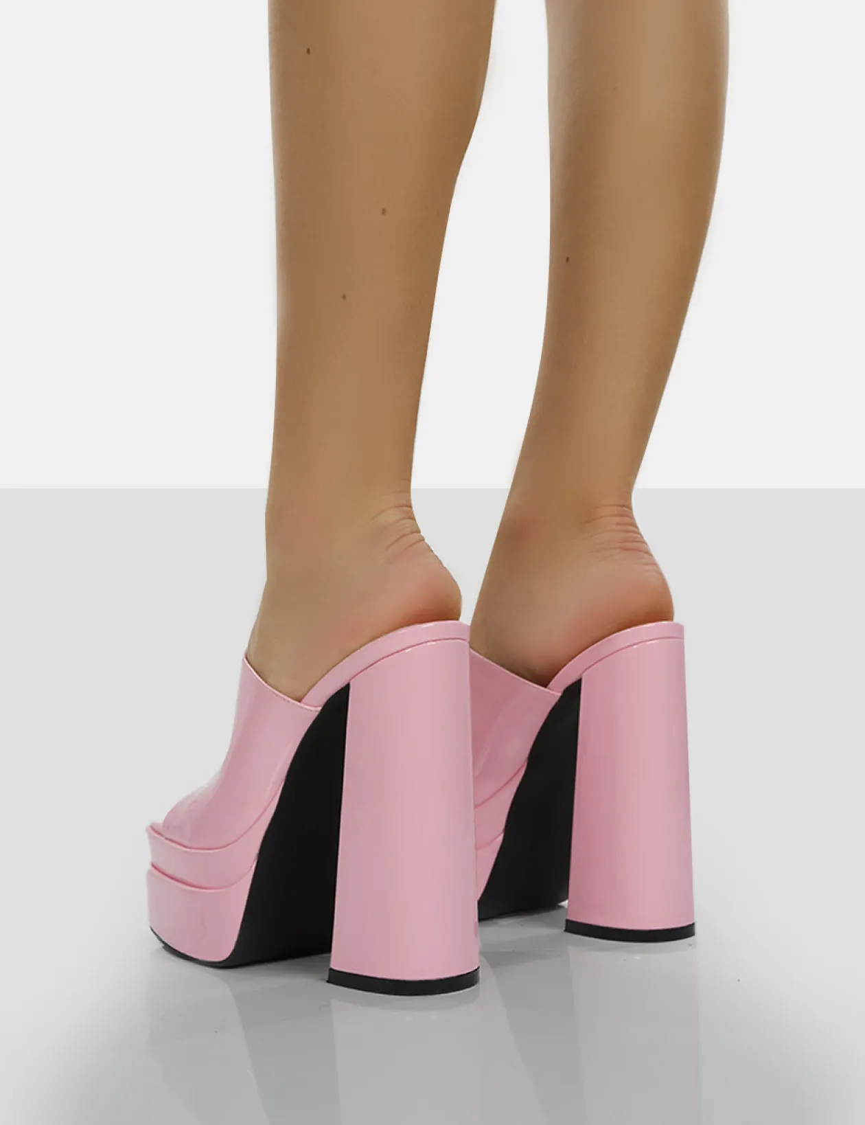 Public Desire Sky High Bubblegum Patent Chunky Platform High Heeled Mules | Women Heeled Mules