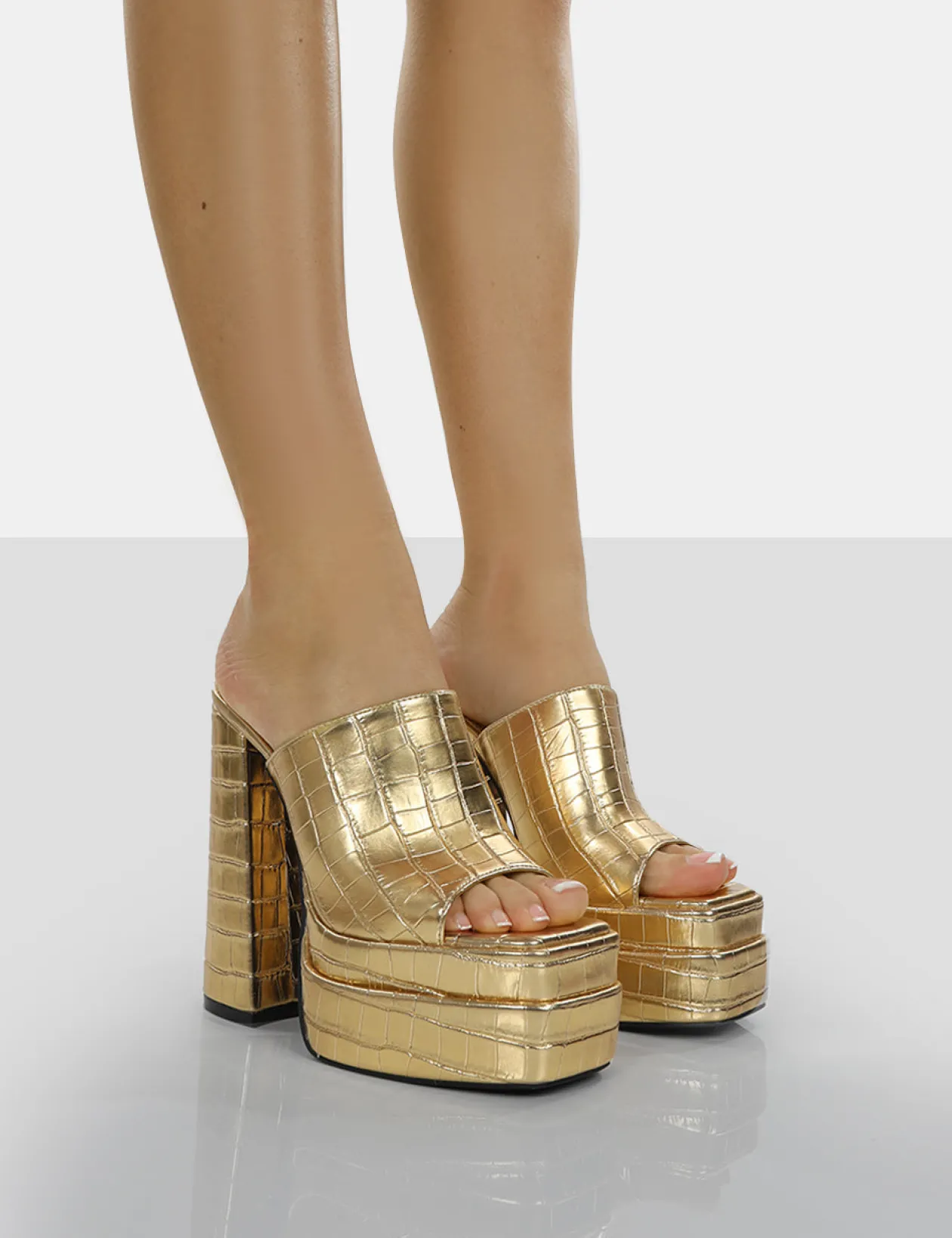 Public Desire Sky High Croc Chunky Platform High Heeled Mules | Women Heeled Mules