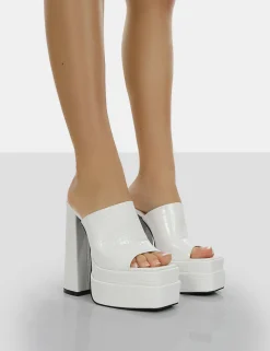 Public Desire Sky High Croc Chunky Platform High Heeled Mules | Women Heeled Mules