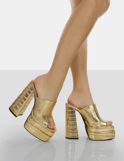 Public Desire Sky High Croc Chunky Platform High Heeled Mules | Women Heeled Mules