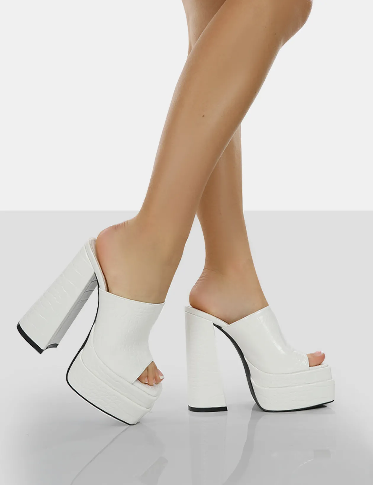 Public Desire Sky High Croc Chunky Platform High Heeled Mules | Women Heeled Mules