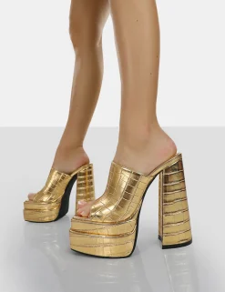Public Desire Sky High Croc Chunky Platform High Heeled Mules | Women Heeled Mules