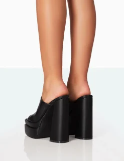 Public Desire Skyhigh Grain Pu Chunky Platform High Heeled Mules | Women Heeled Mules