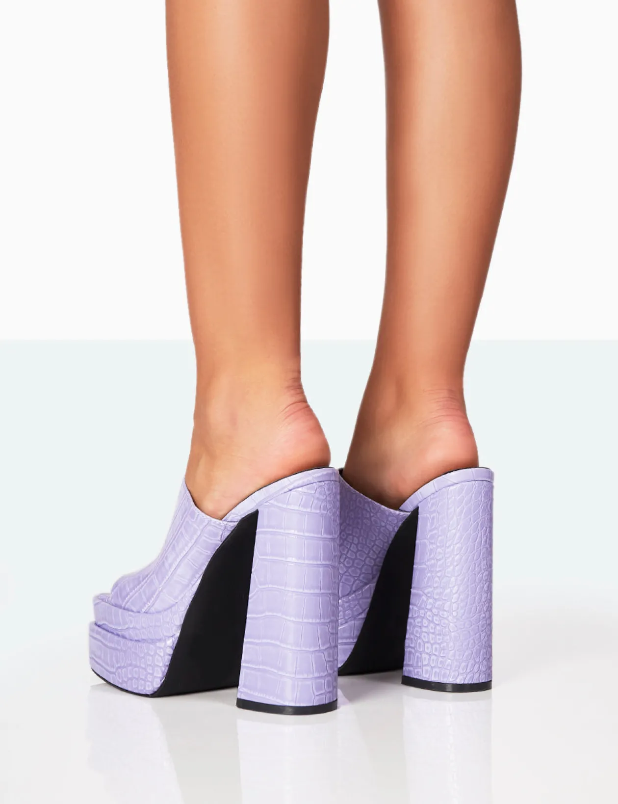 Public Desire Skyhigh Neon Croc Chunky Platform High Heeled Mules | Women Heeled Mules