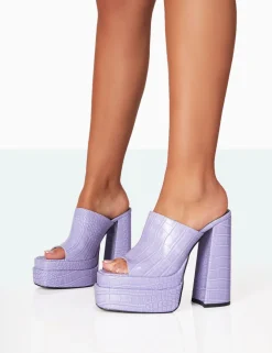 Public Desire Skyhigh Neon Croc Chunky Platform High Heeled Mules | Women Heeled Mules