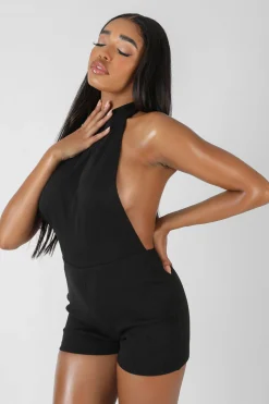 Public Desire Sleeveless Short Ribbed Backless Unitard | Women Jumpsuits & Playsuits