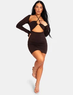Public Desire Slinky Ruch Bust Cut Out Long Sleeved Dress | Women Dresses