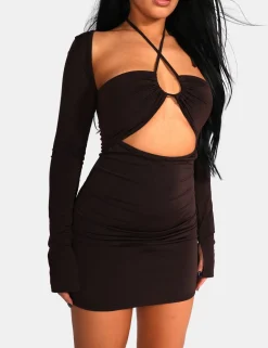 Public Desire Slinky Ruch Bust Cut Out Long Sleeved Dress | Women Dresses