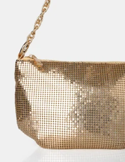 Public Desire Slouch Diamante Chainmail Baguette Chain Detail Shoulder Bag | Women Diamante Bags