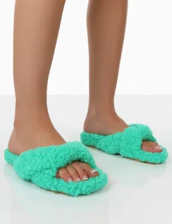Public Desire Slumber Teddy Cross Over Strap Slippers | Women Slippers