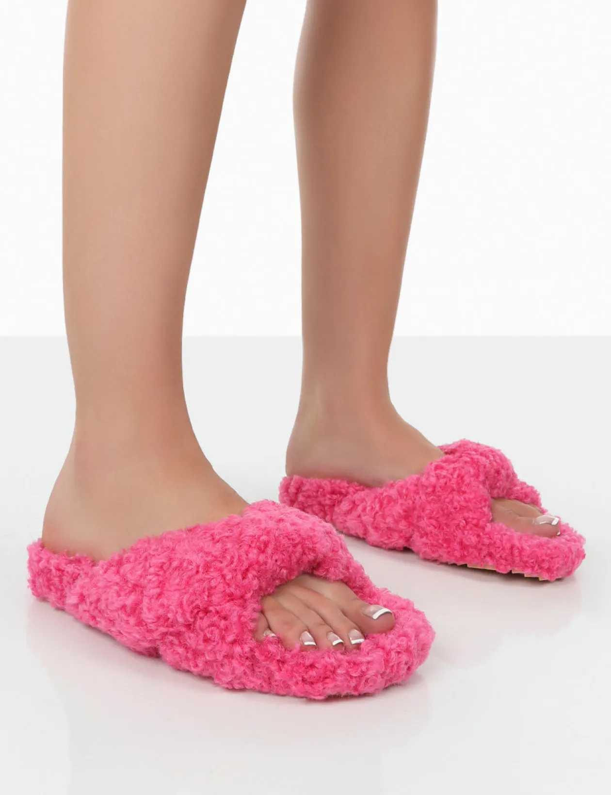 Public Desire Slumber Teddy Cross Over Strap Slippers | Women Slippers