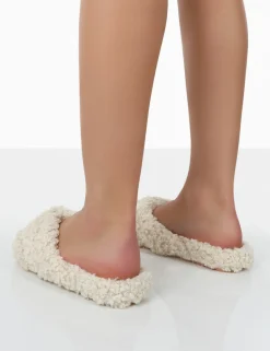 Public Desire Slumber Teddy Cross Over Strap Slippers | Women Slippers