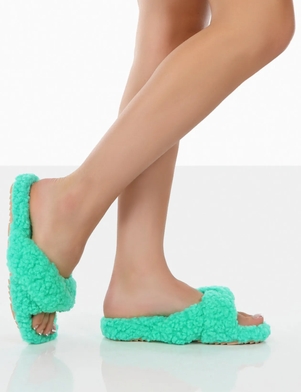 Public Desire Slumber Teddy Cross Over Strap Slippers | Women Slippers