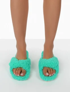 Public Desire Slumber Teddy Cross Over Strap Slippers | Women Slippers