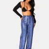 Public Desire Snake Print Pu Wide Leg Trousers Blue | Women Trousers