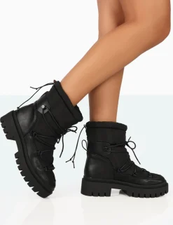 Public Desire Snowy Lace Up Chunky Sole Snow Ankle Boots | Women Chunky Boots