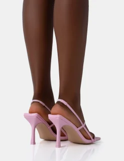 Public Desire Sophia Wide Fit Baby Pink Pu Barely There Square Toe Mid Stiletto Heels | Women Barely There Heels
