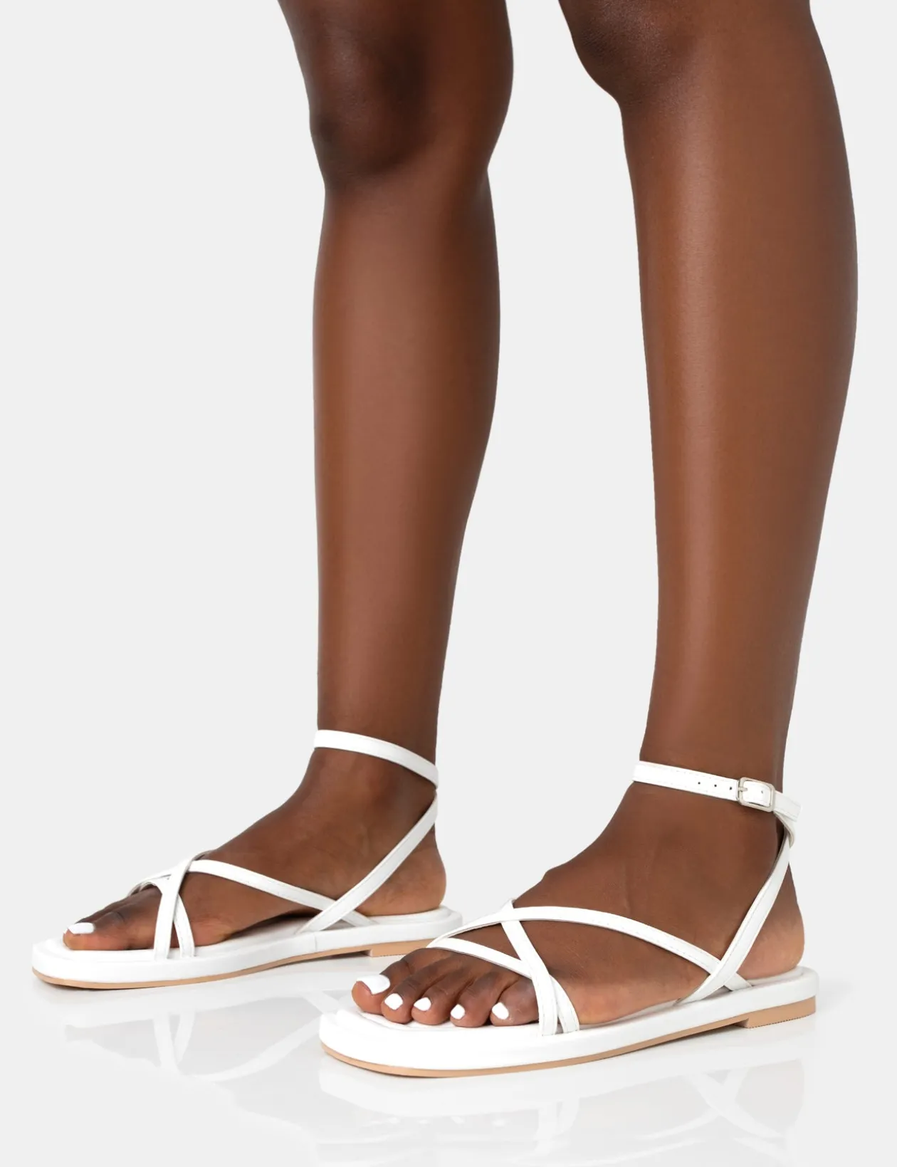 Public Desire Soul Pu Strappy Padded Flat Sandals | Women White Sandals