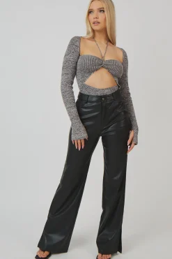 Public Desire Space Dye Cut Out Strappy Long Sleeve Bodysuit | Women Knitwear
